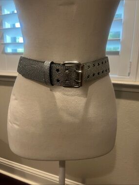 Glitter Star-Perforated Belt in Silver with Polished Buckle